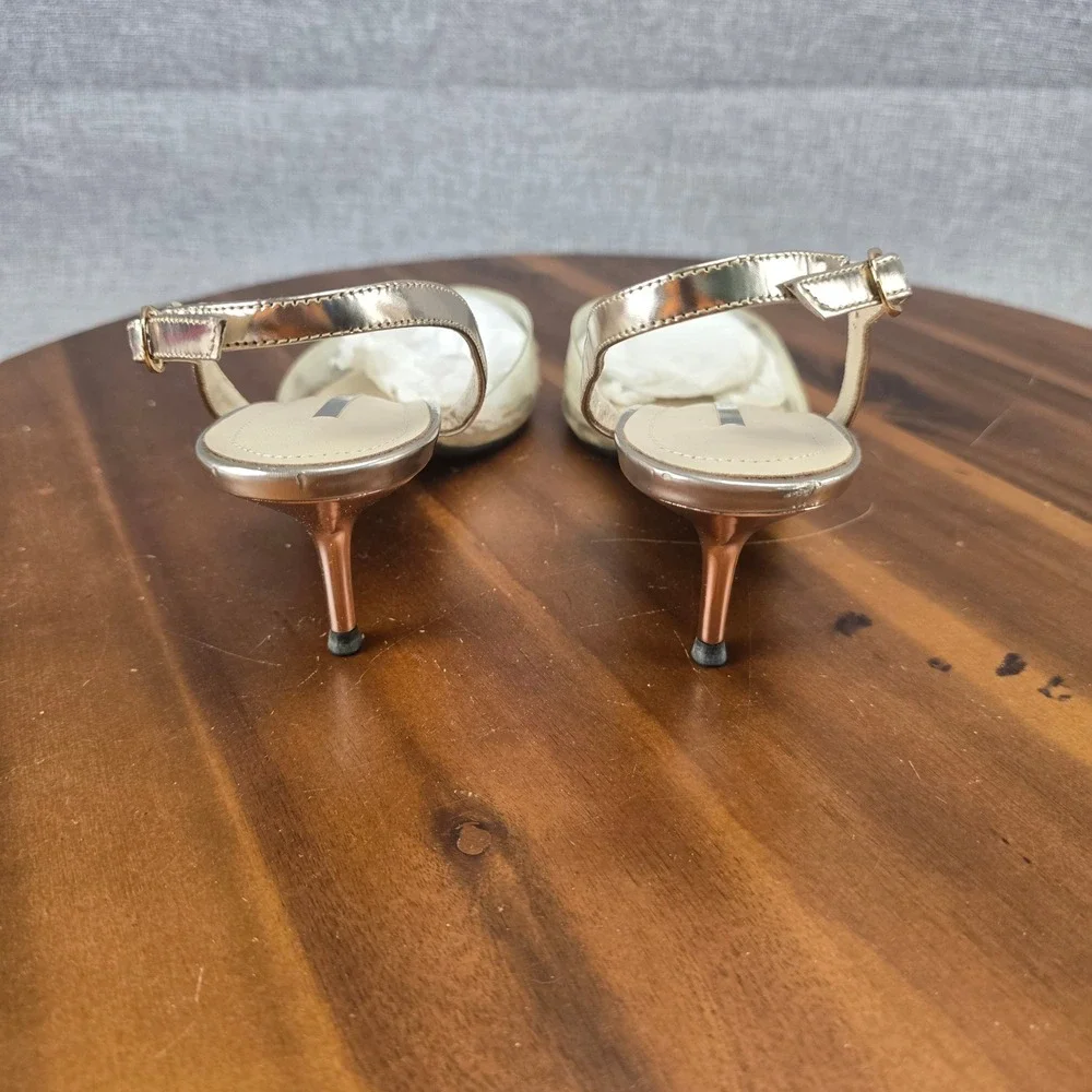 Staccato Gold Metallic Rhinestone Clear PVC Slingback Kitten Heels Size 37